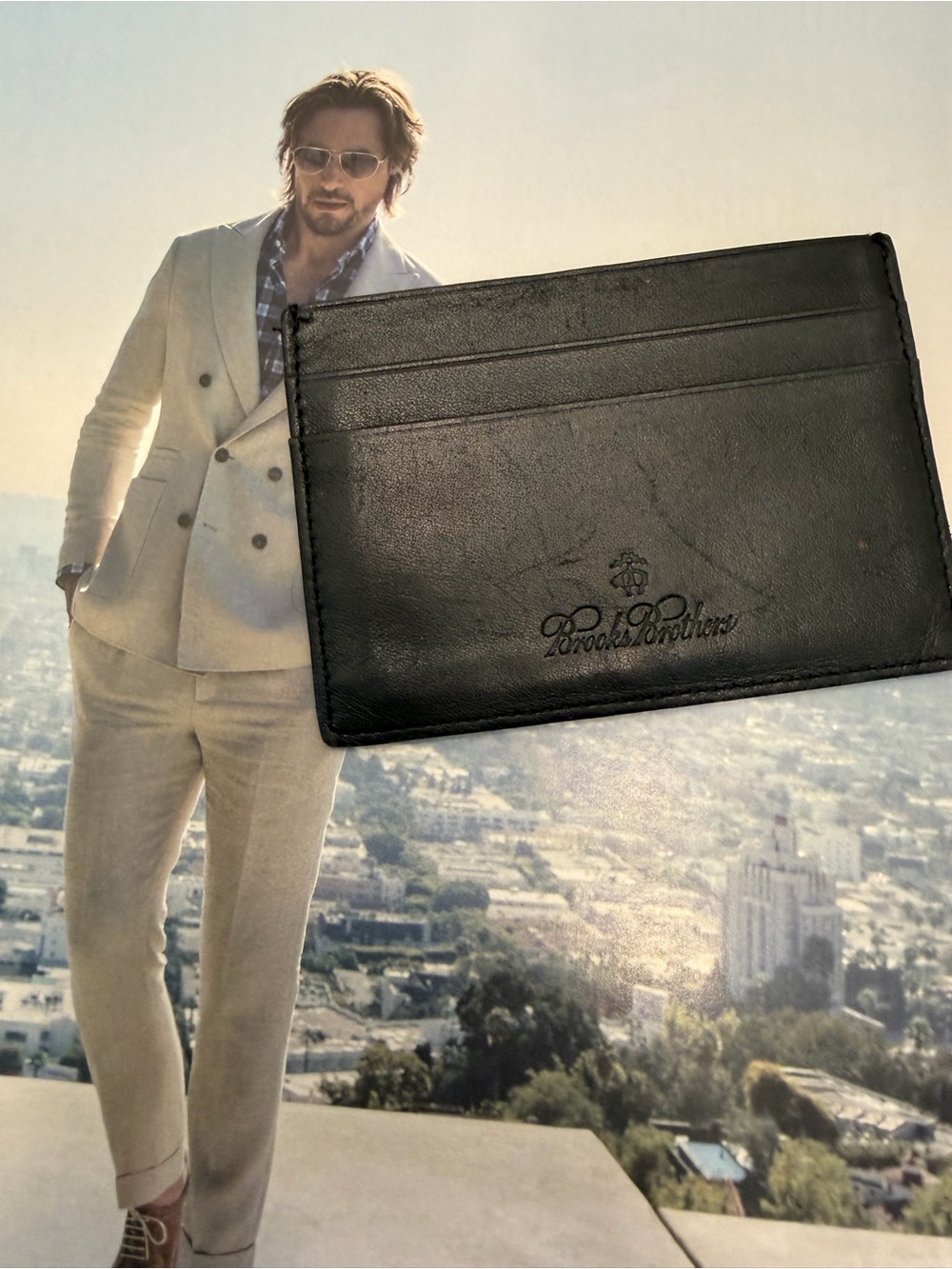 Brooks Brothers Black Leather Slim Card Case